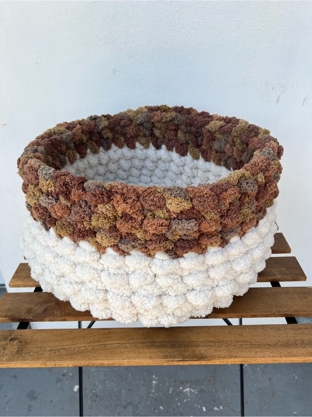 NWOT Handmade Chenille Crochet Pet Basket - 17 inches diameter